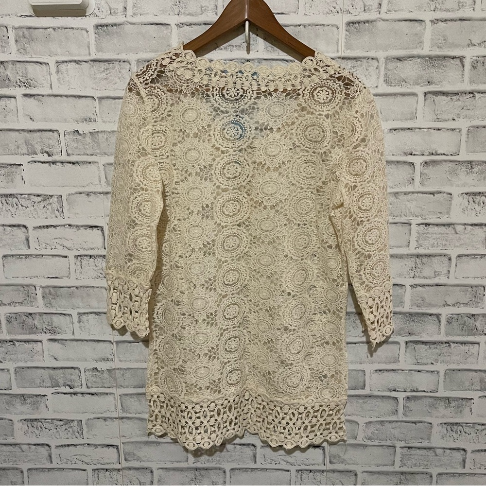 💚 SOLD 💚 NWT!! Solitaire Swim cream colored crochet cover-long sleeves Large - Picture 2 of 5